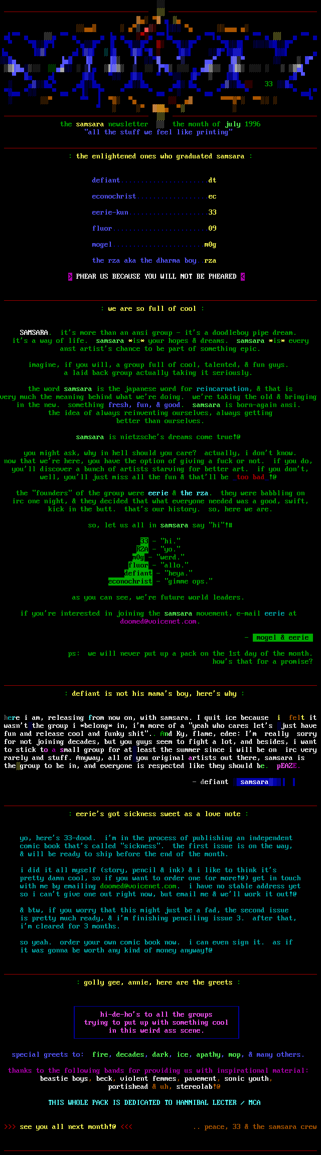 Samsara 07/96 Newsletter by Samsara 07/96