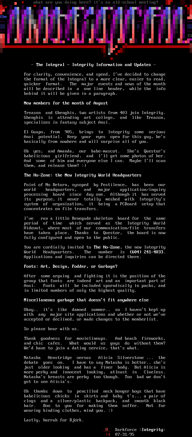 Integrity 08/95 Newsletter by Integrity 08/95