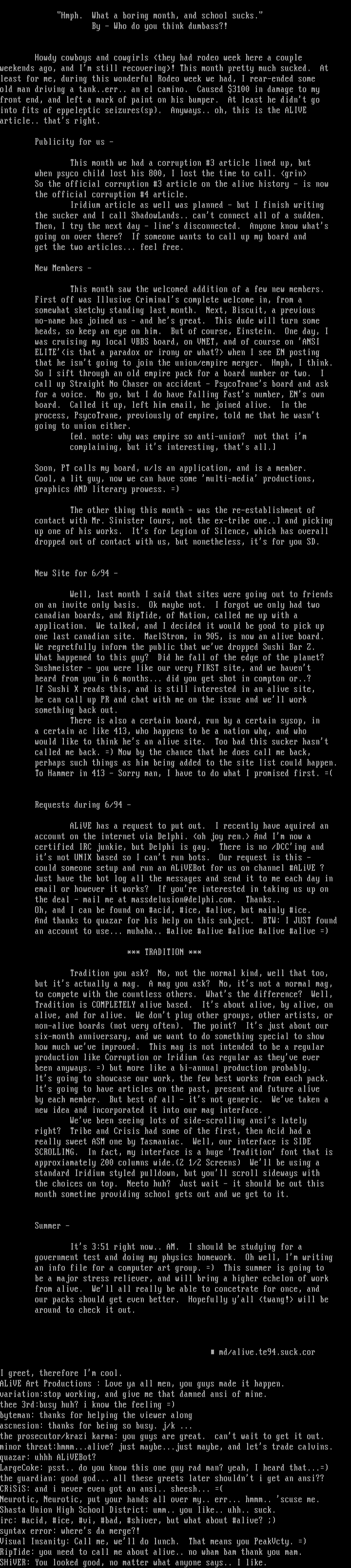 ALiVE's 6/94 NFO File by Mass Delusion