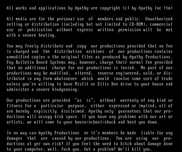 Apathy Legal Disclaimer by Apathy Staff
