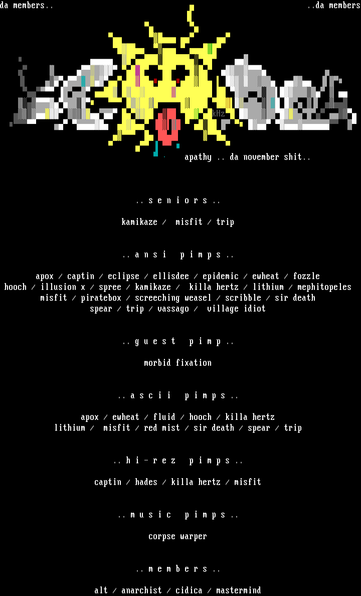 November '95 Member List by Apathy Studios