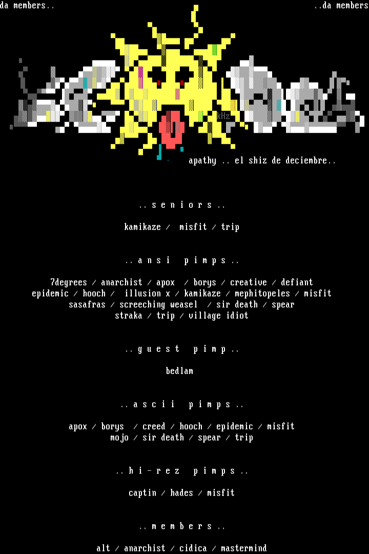 December '95 Member List by Apathy Studios
