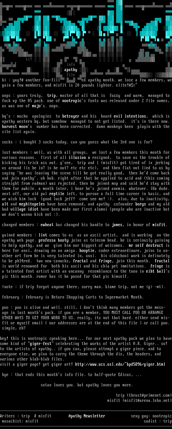 Feb. '96 Info by Apathy Studios