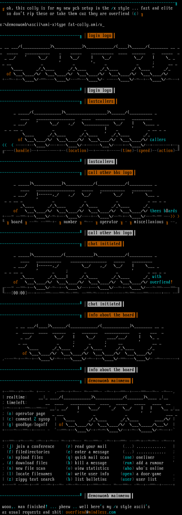 /x style ascii colly by overfiend