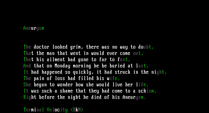 Aneurysm by Terminal Velocity