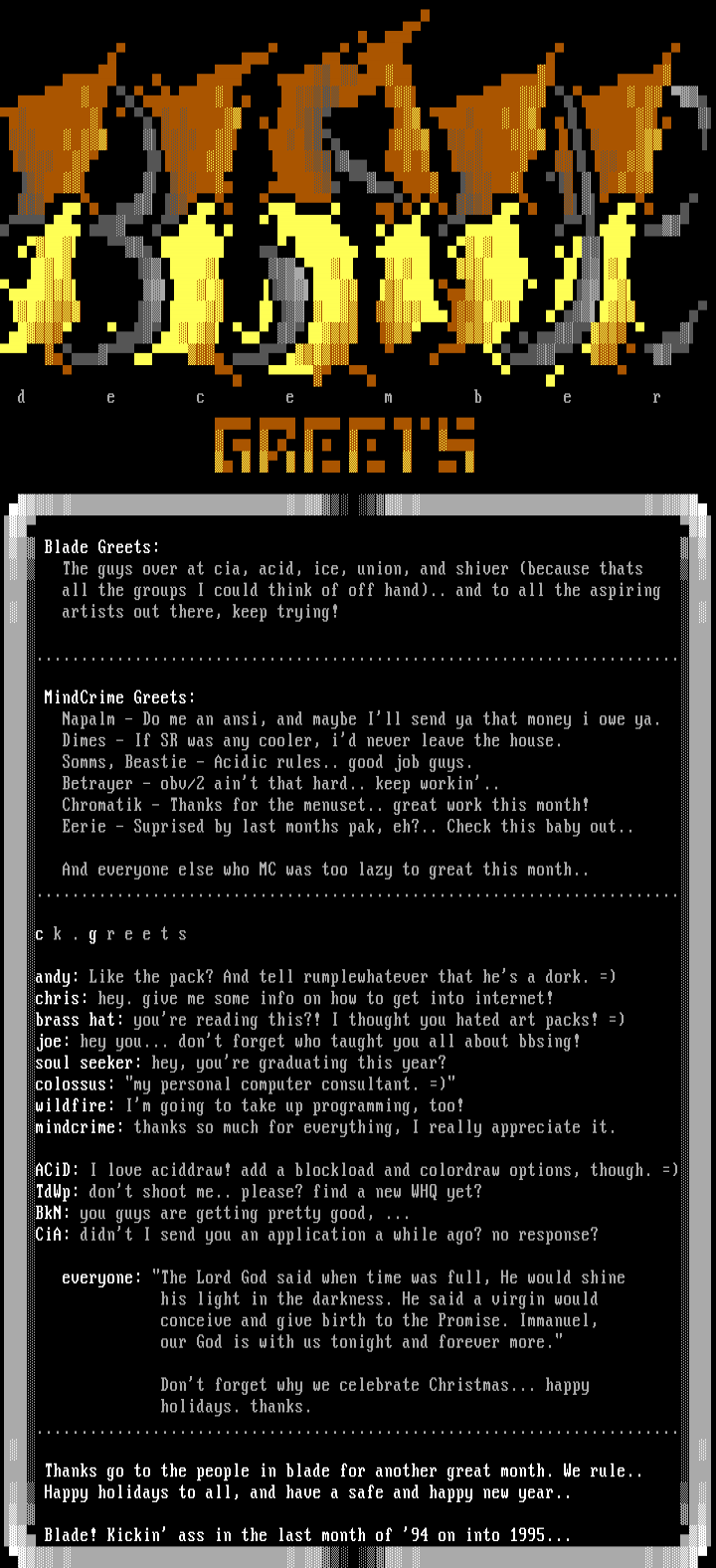 Blade Greets... December 1994! by Staff