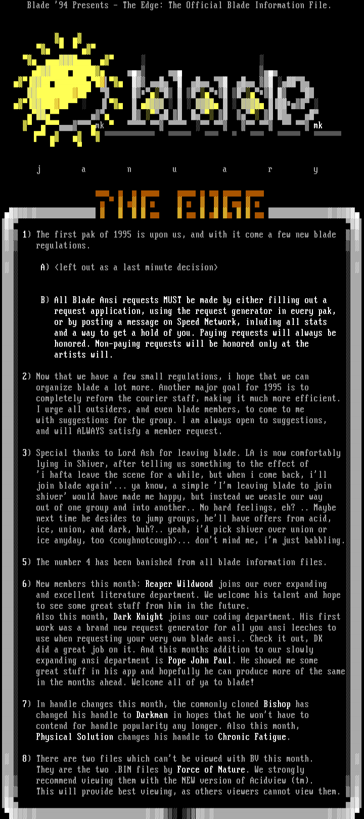 Blade Productions Information File by Staff