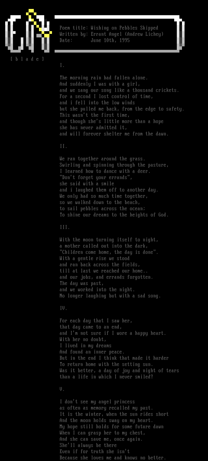 'wishing on pebbles skipped' by errant angel