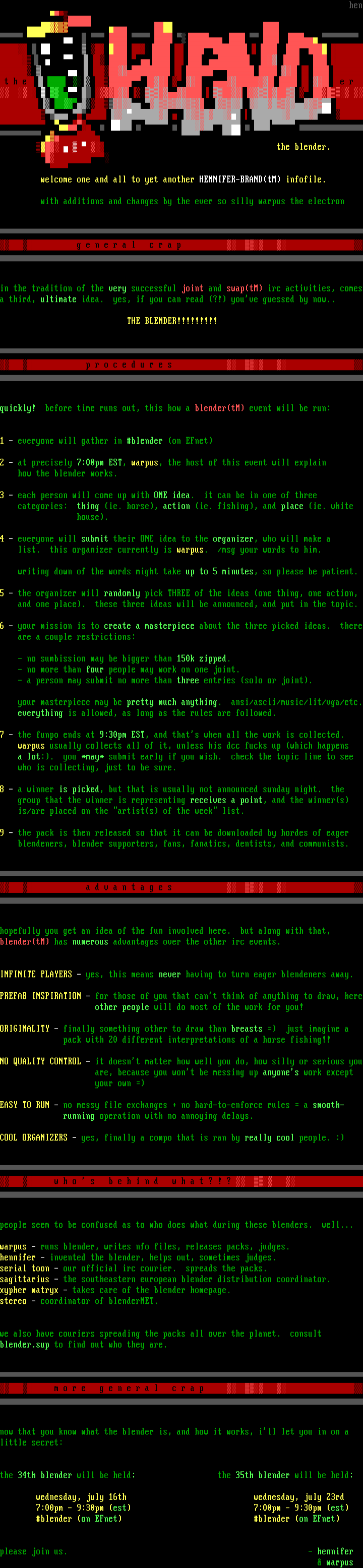 general info by hen/warp