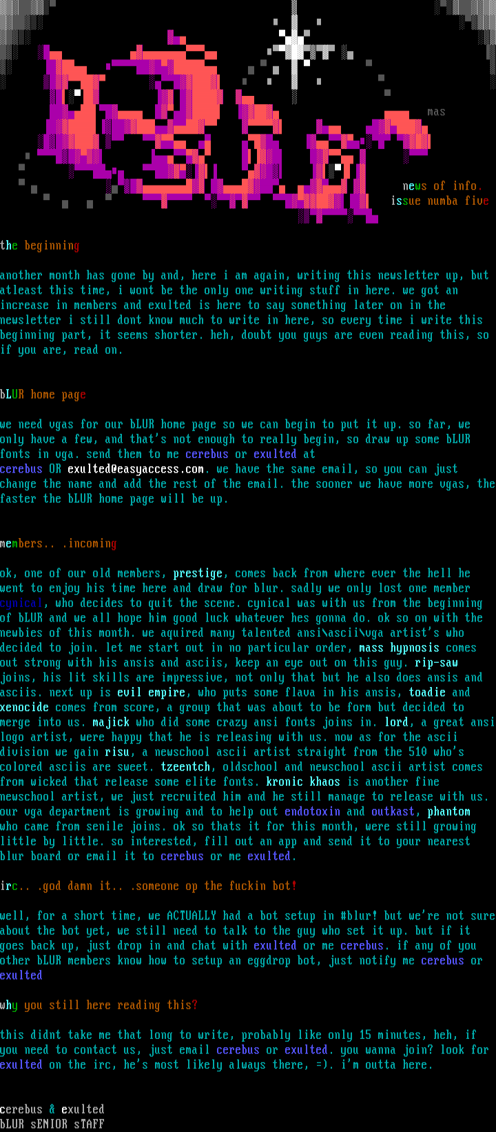 bLUR 9607 nEWSLETTER by bLUR sS