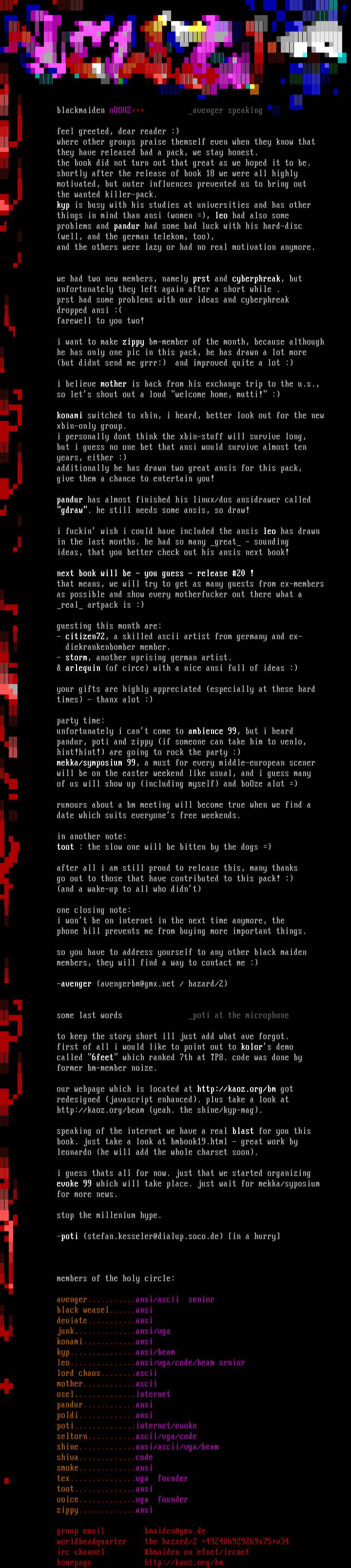 black maiden newsletter by avenger