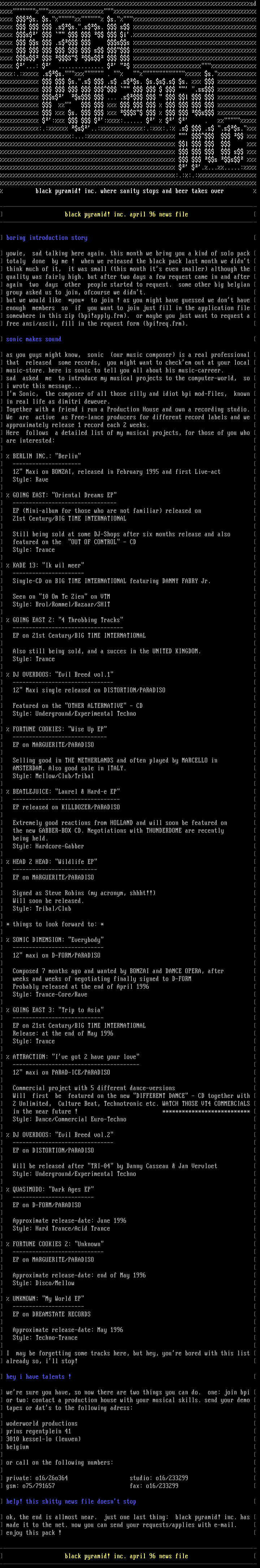 bpi april 96 news file. by black pyramid! inc.