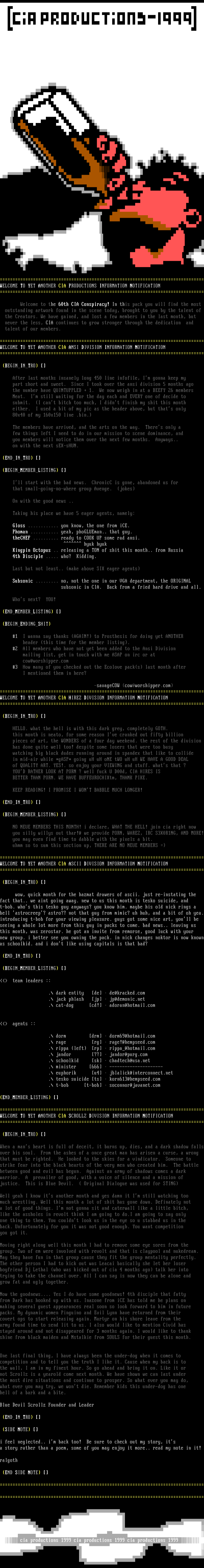 01/99 Newsletter by CIA Productions