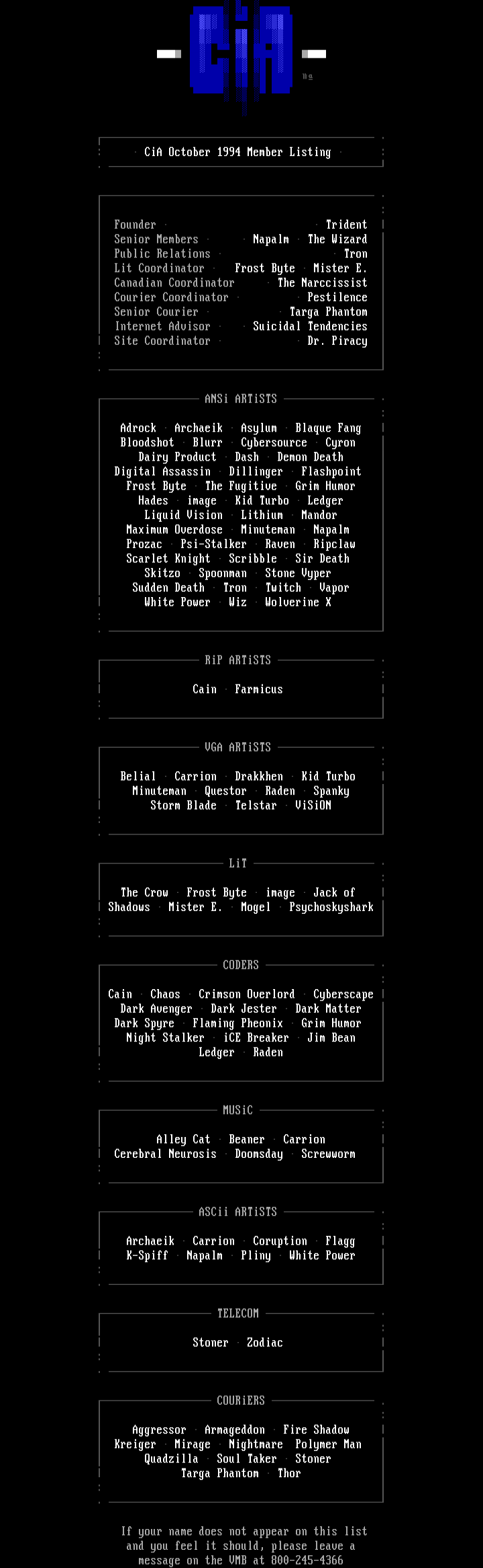 CiA Pack #17 Member Listing by CiA