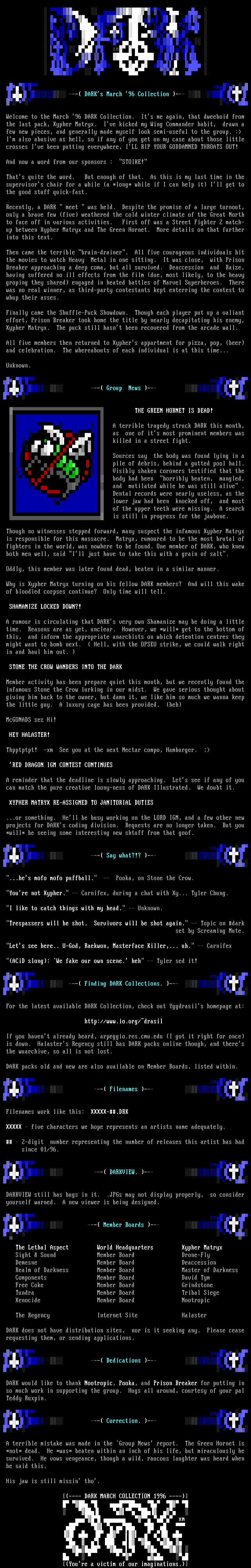 DARK News/Information 03/96 by Xypher Matryx