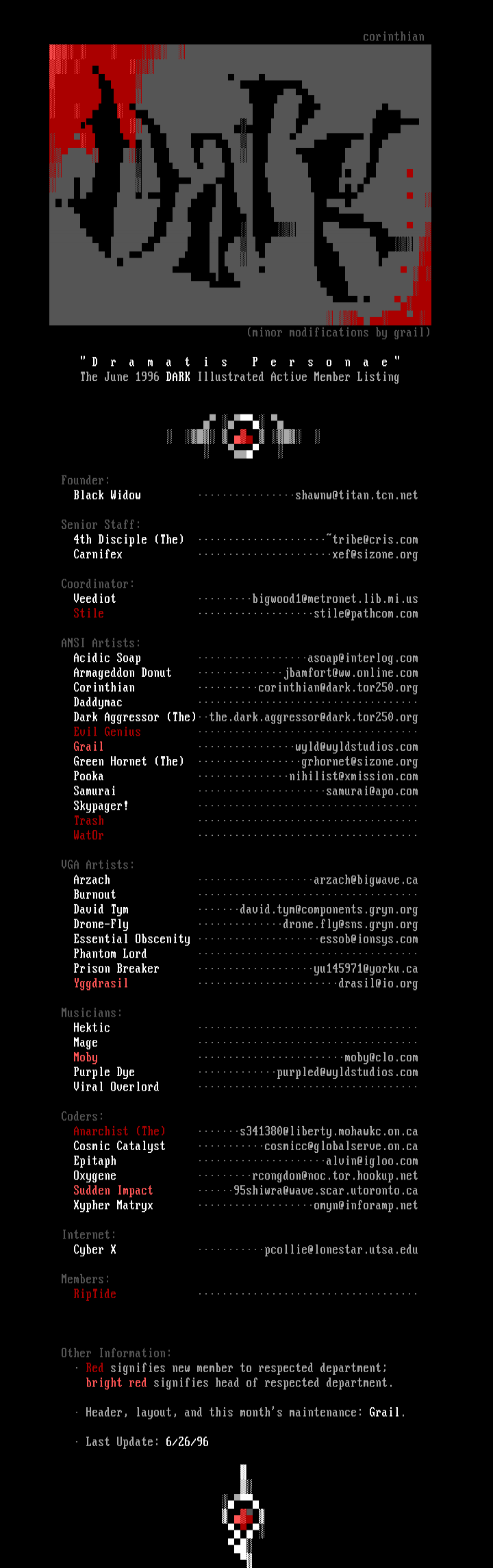 Dark 06/96 Memberlisting by Dark Illustrated