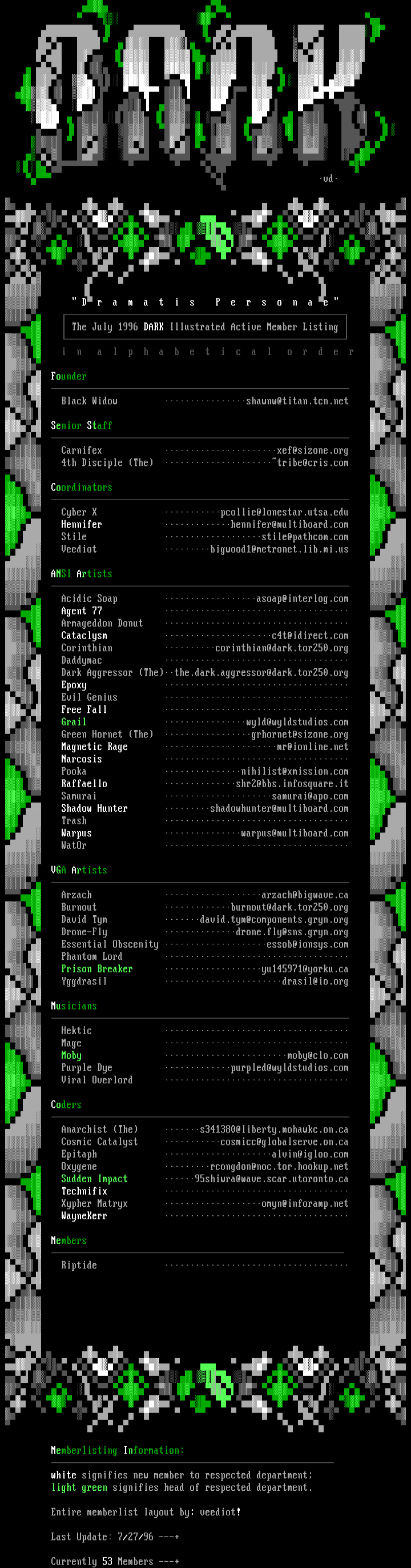 Dark July 1996 Members by Dark Illustrated