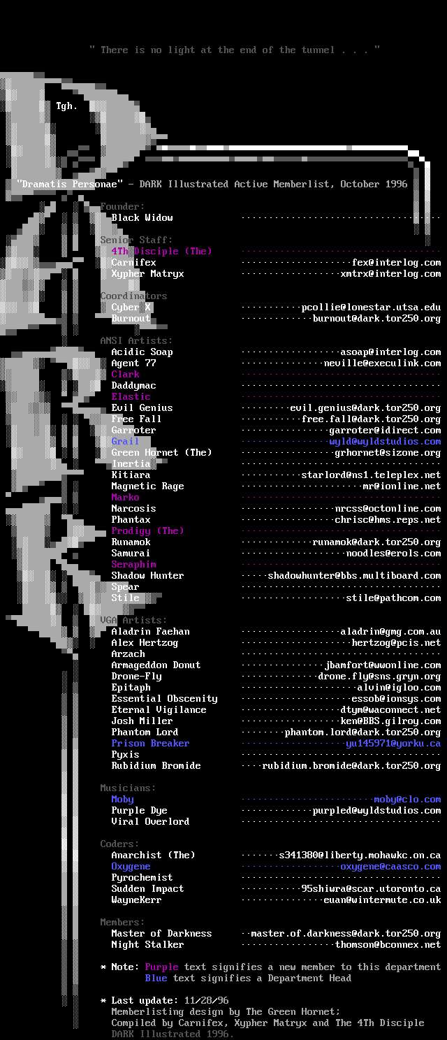 Dark Illustrated 11/96 Memberlist by Multiple Authors
