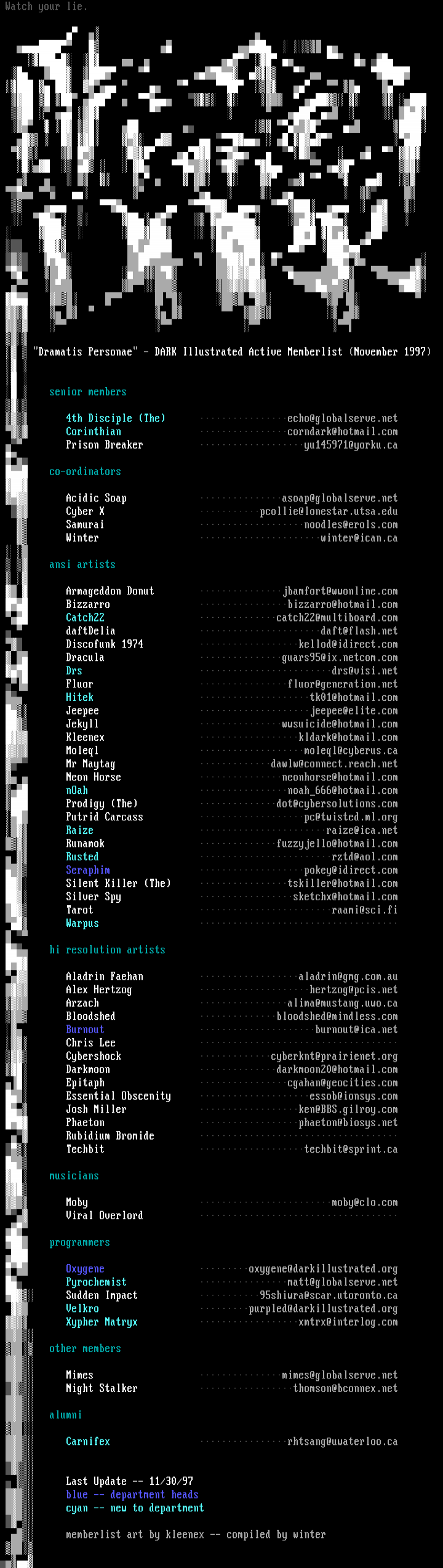 DARK Memberlist 11/97 by Multiple Authors