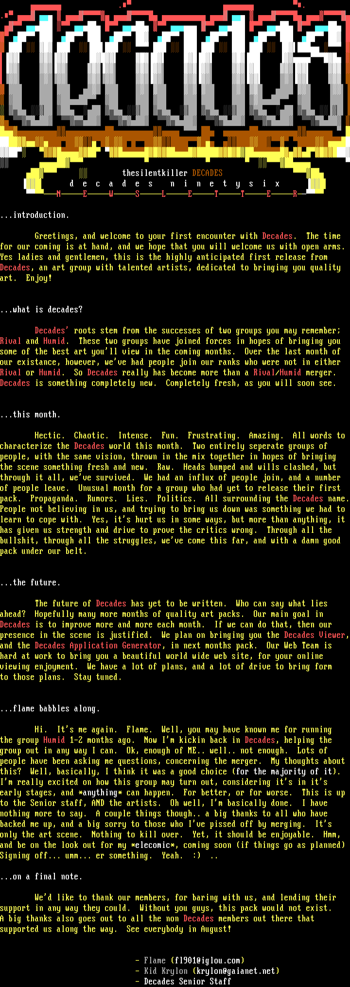 July 1996 Decades Newsletter by Decades Staff