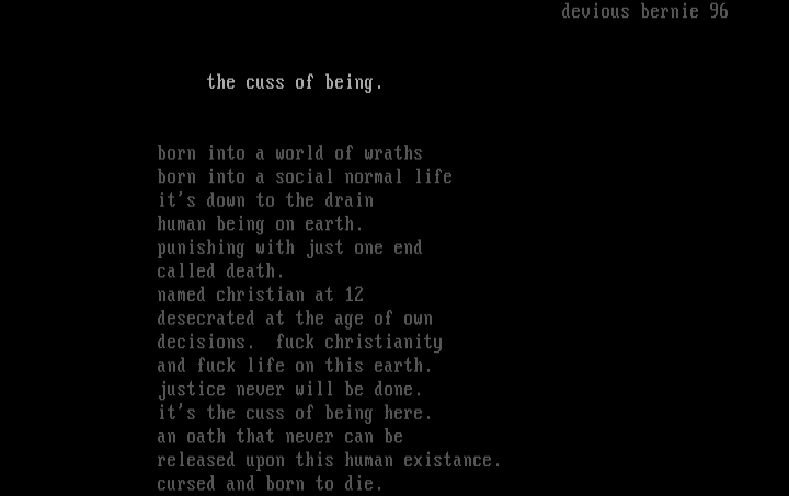 the cuss of being by .bernie.