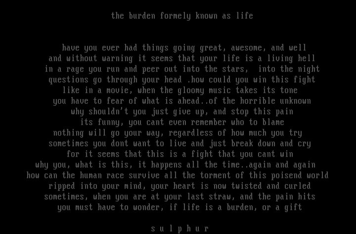 the burden formely known as life by sulphur