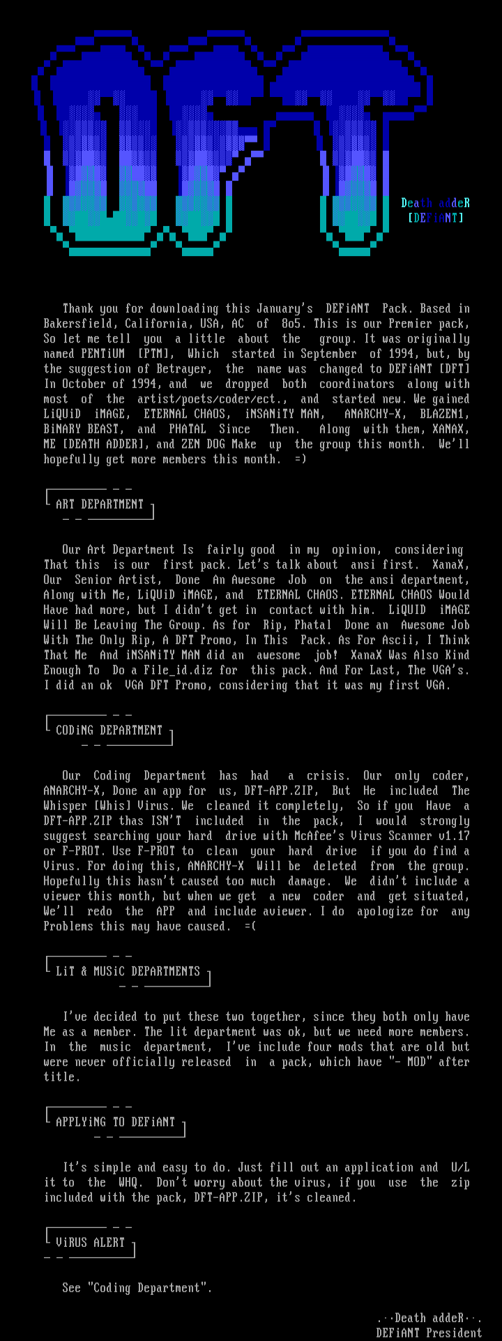 DEFiANT Jan. 1995 Info by Death addeR