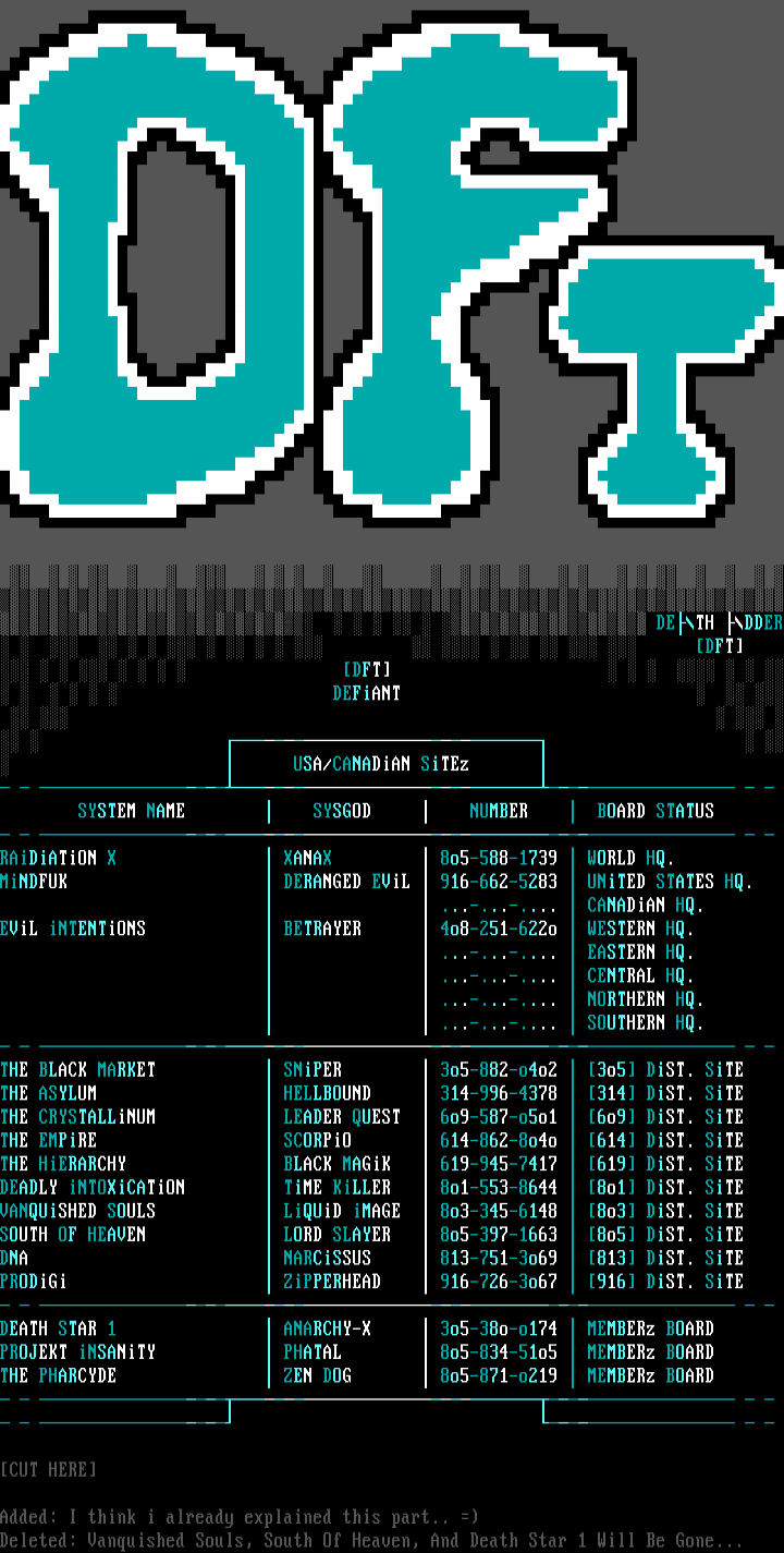 DEFiANT Jan. 1995 BBS Listing by Death addeR