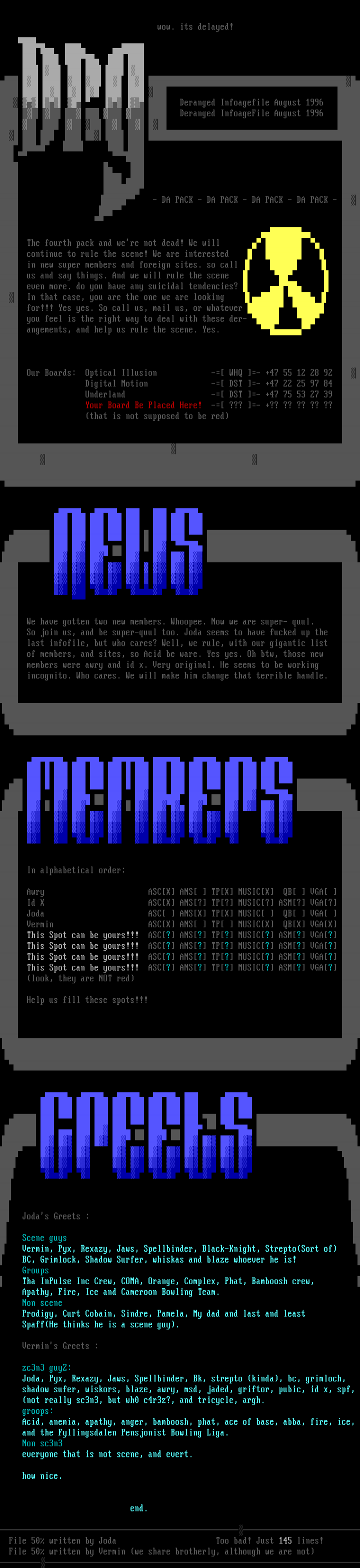 DERANGED INFOAGE FILE AUGUST 1996 by Joda