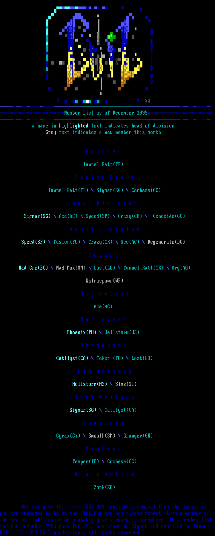 Evil Member List as of 12/95 by Sigmar