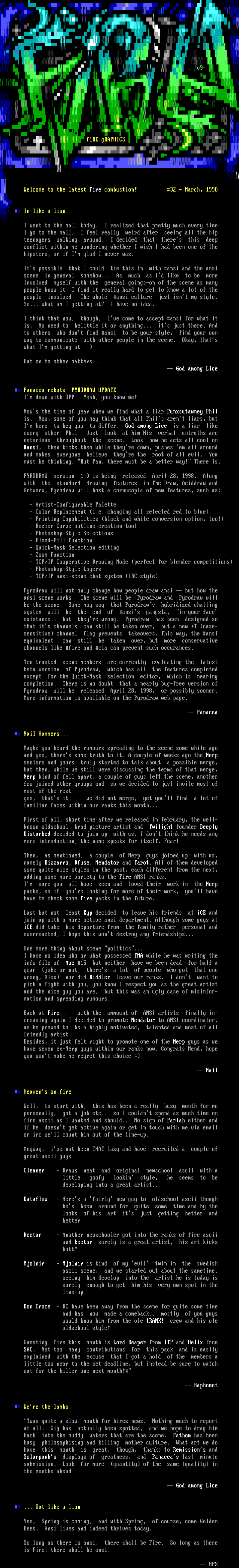 #INFO# Fire March 98 news by Fire staff