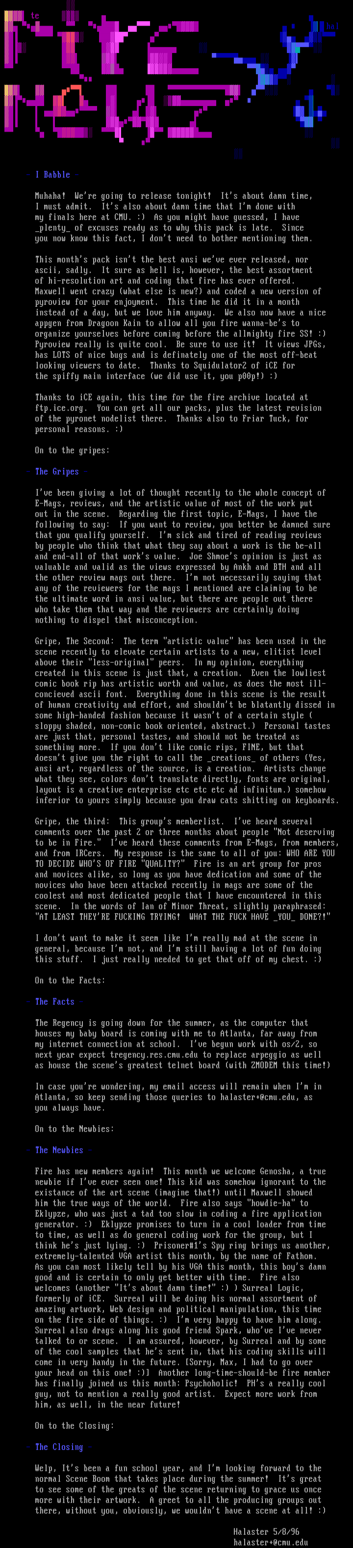 Fire Newsletter for 5/96 by Halaster