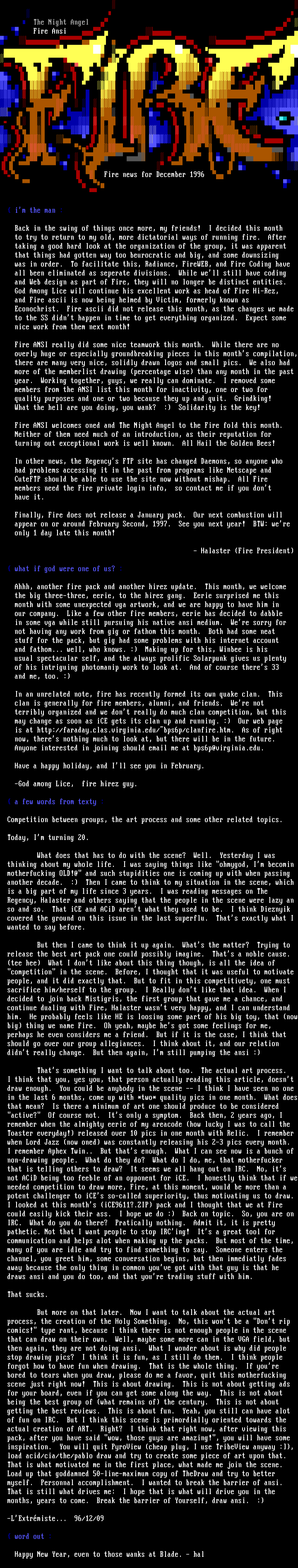 #INFO# Newsletter for 12/96 by Senior Staff