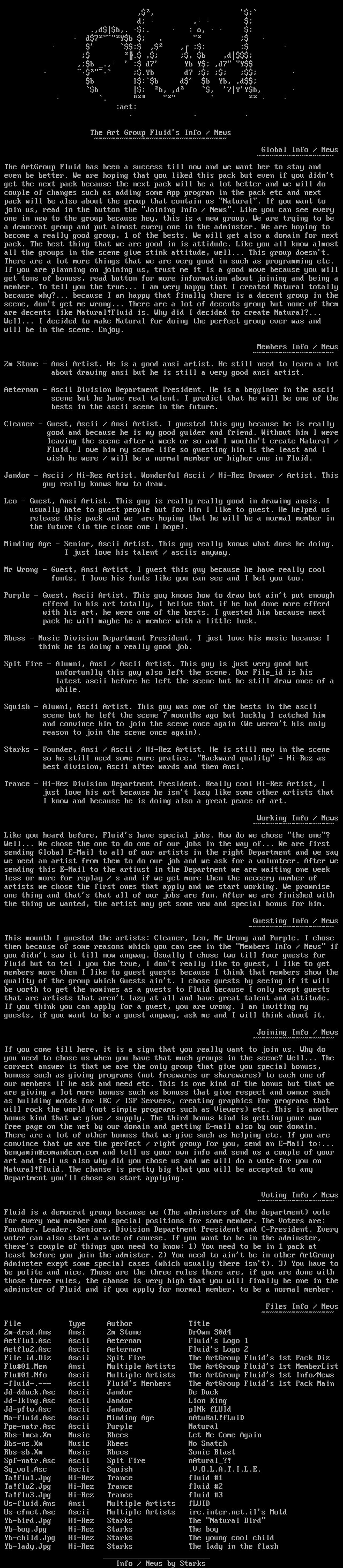 The ArtGroup Fluid's 1st info/News by Starks and Aeternam