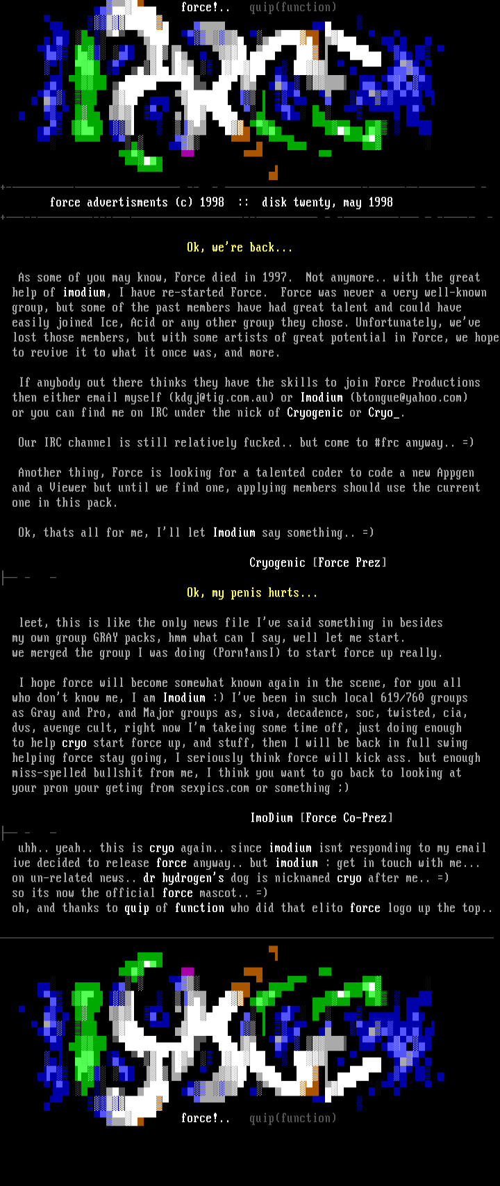 Force #20 Infofile by Quip / Force Seniors