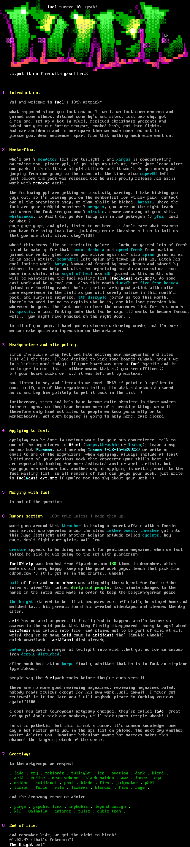 fuel 10 info by the knight