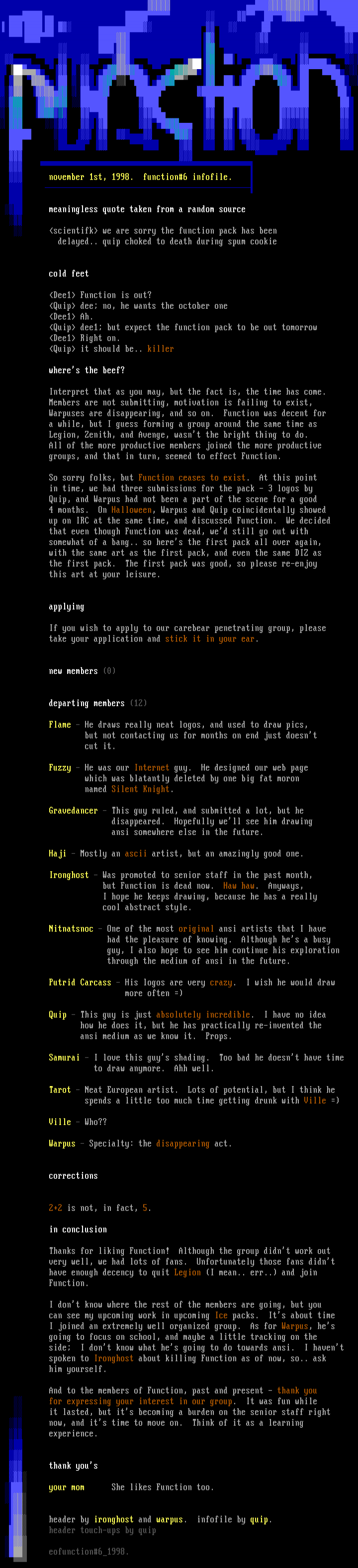 Function Infofile (November 1998) by Quip