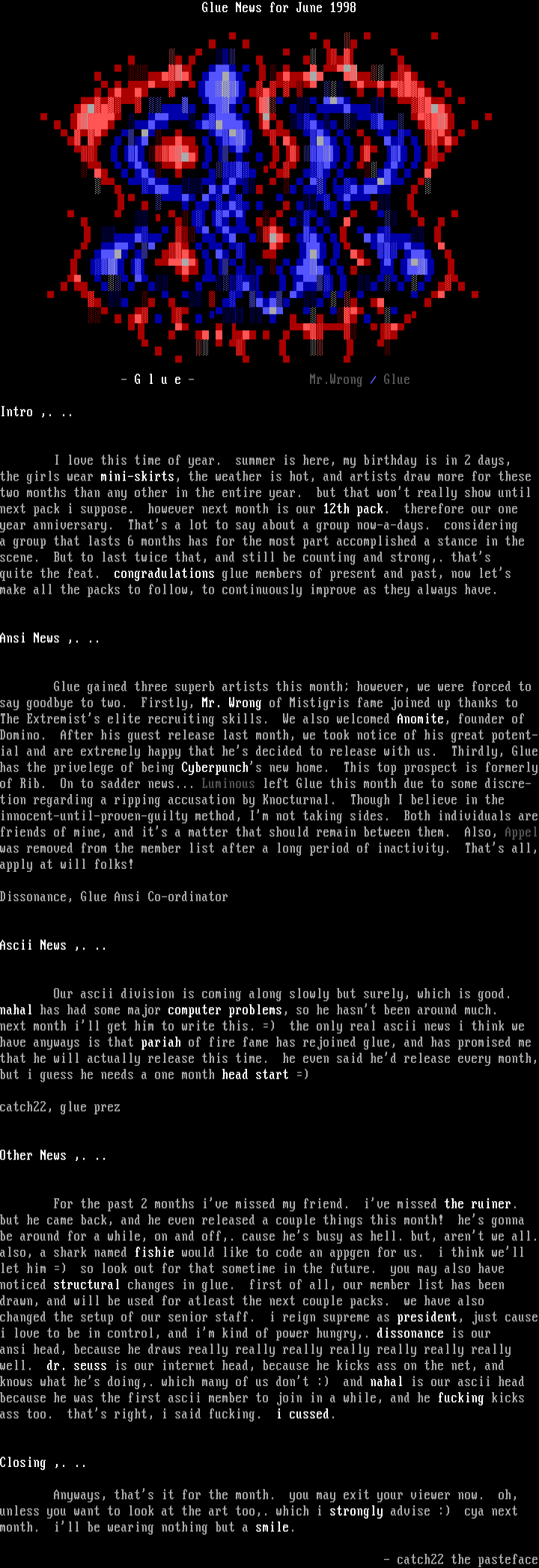 Glue June 1998 Info File by Glue Staff