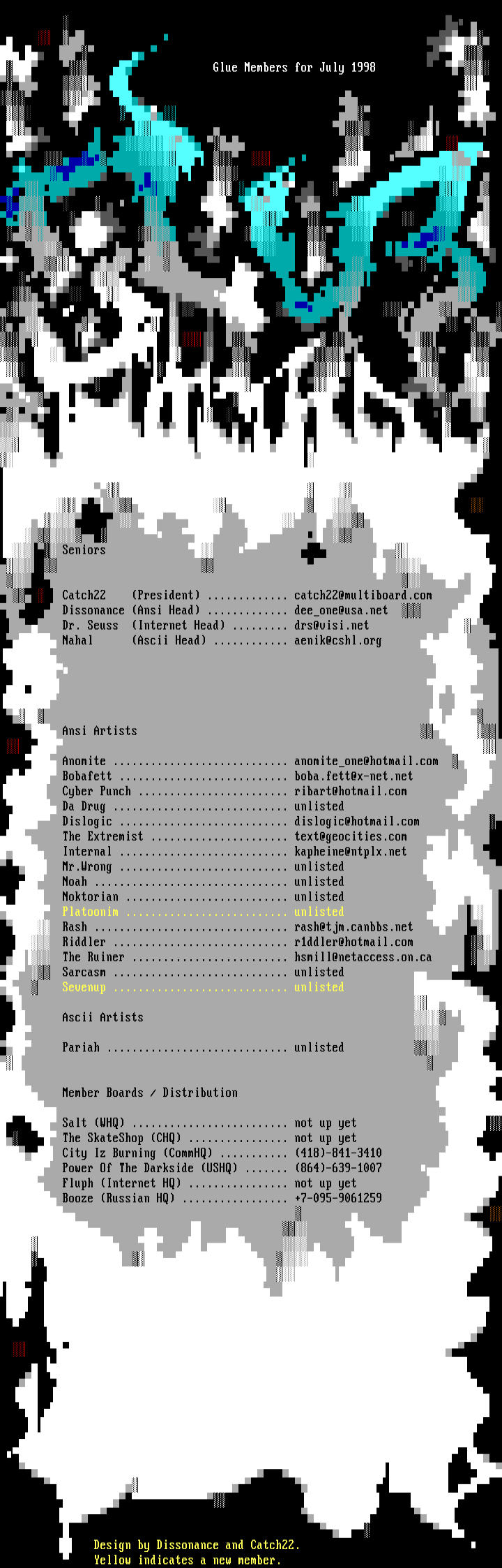 Glue July 1998 Memberlisting by Glue Staff