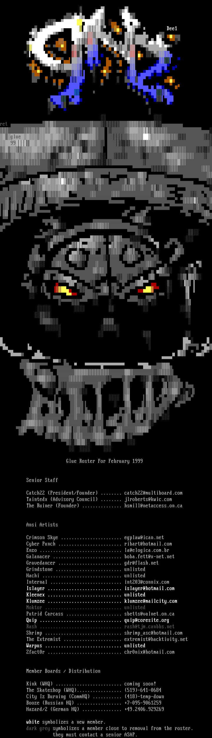 february 1999 member listing by glueys