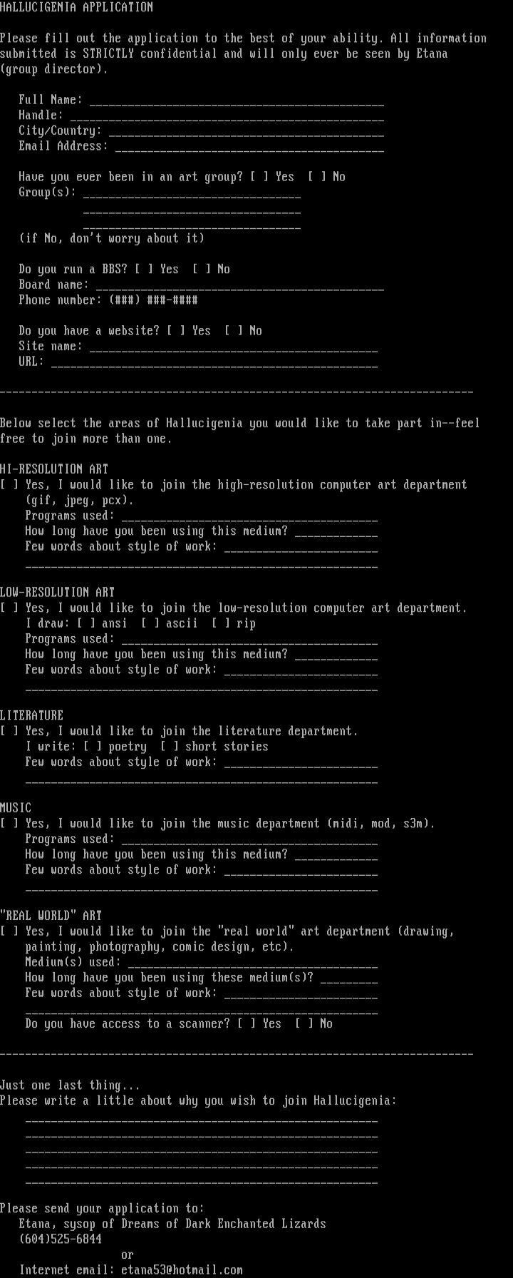 Hallucigenia Member Application