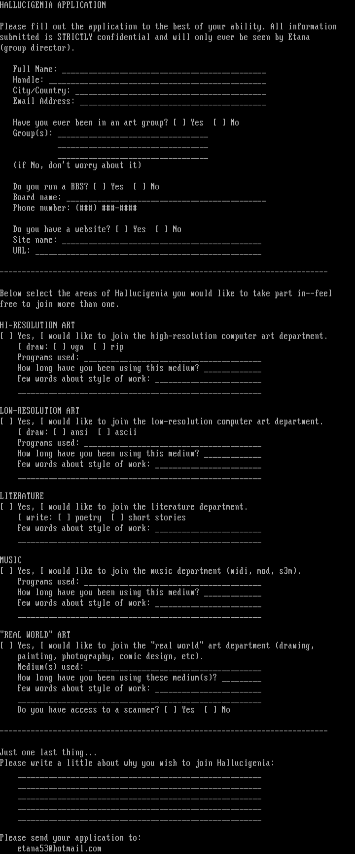 Hallucigenia Member Application