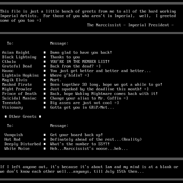 The Narccissist Greet File by The Narccissist