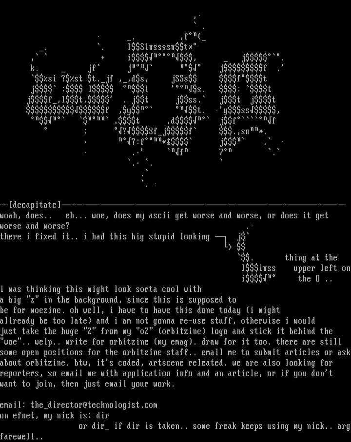 "woe" logo for woezine.. by the director