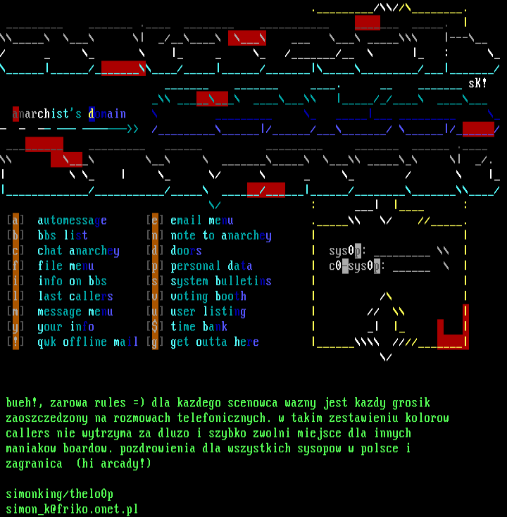 aNARCHIST's dOMAIN BBS by sIMONkING