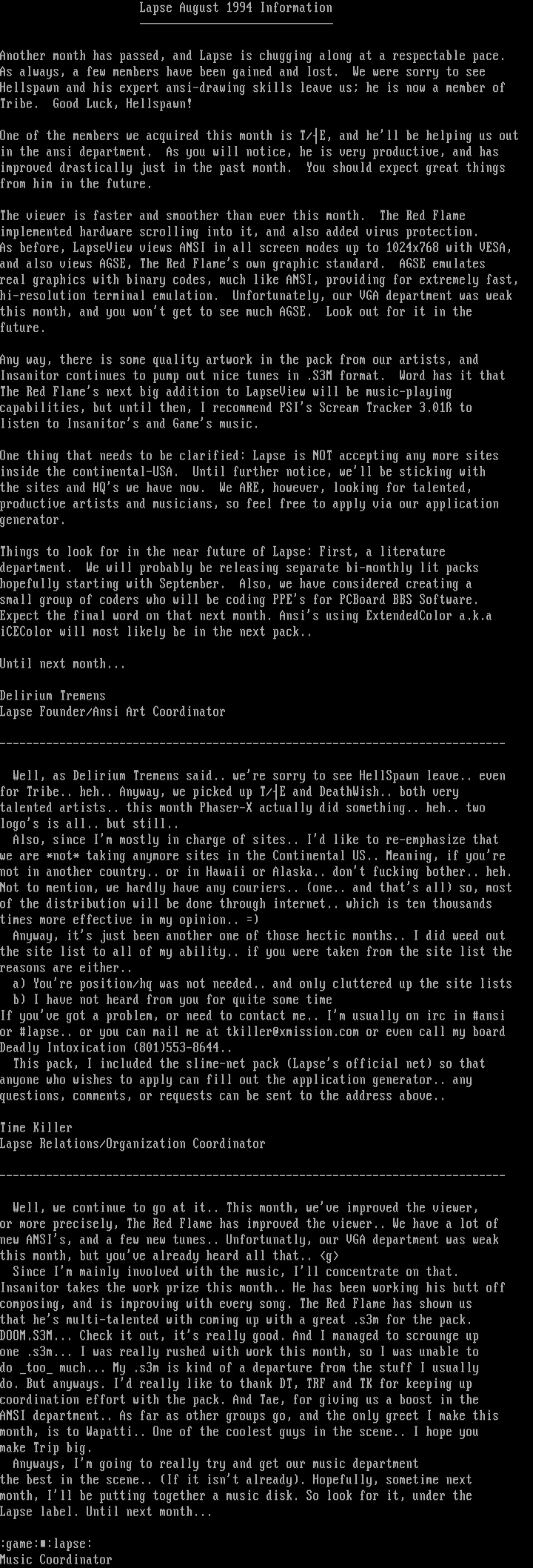 Lapse 8/94 Info by Seniors