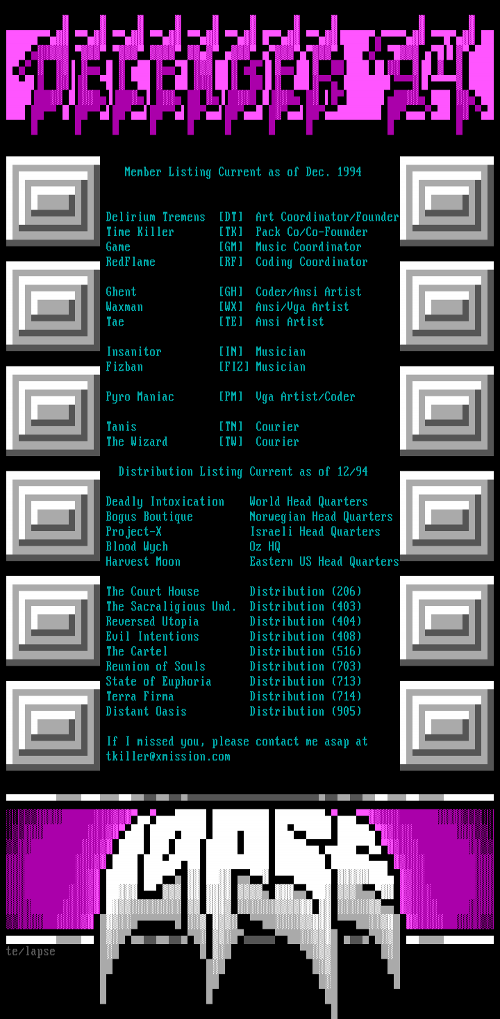 Lapse Member Listing 12/94 by Time Killer