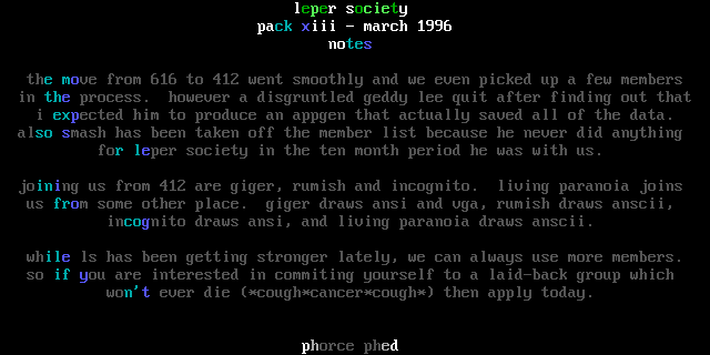 leper society notes - 3/96 by phorce phed