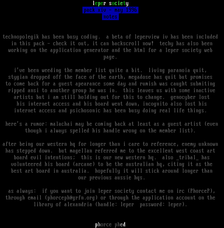 leper society notes - 5/96 by phorce phed