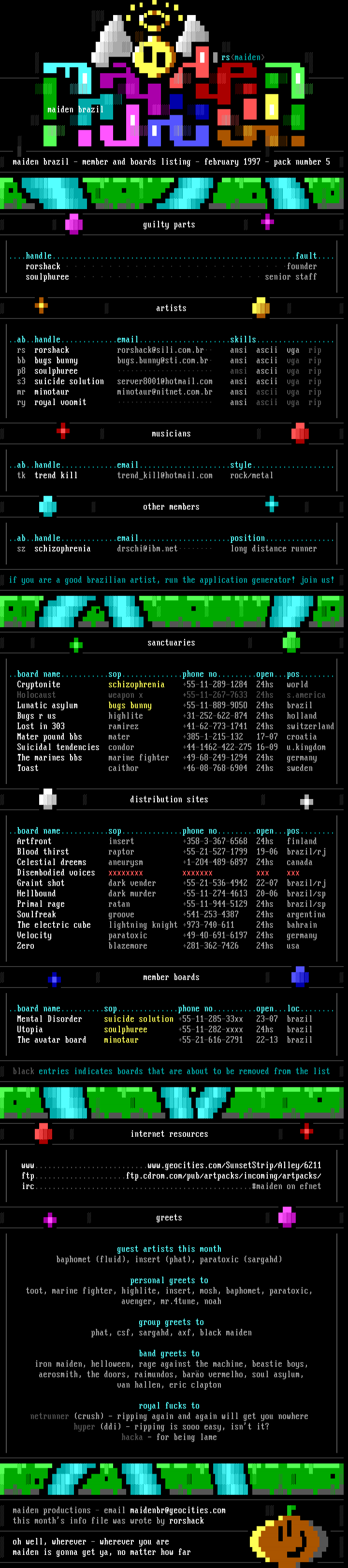 maiden: member list - february 1997 by maiden staff